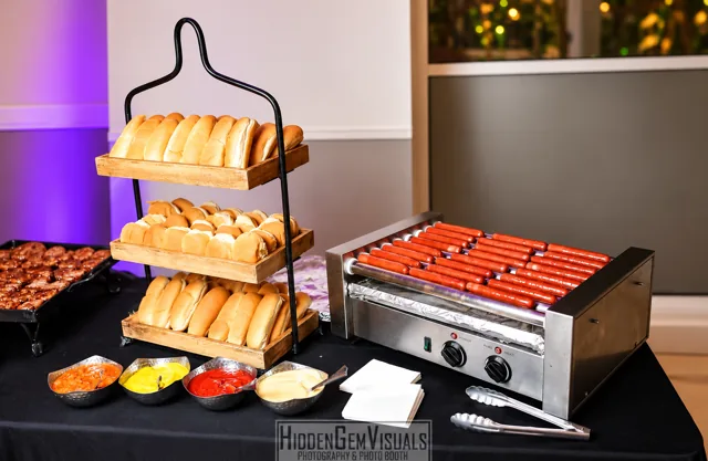 Tiered rolls and hot dog serving station