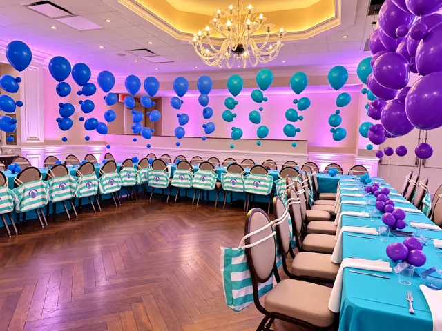 Turquoise and purple celebration room