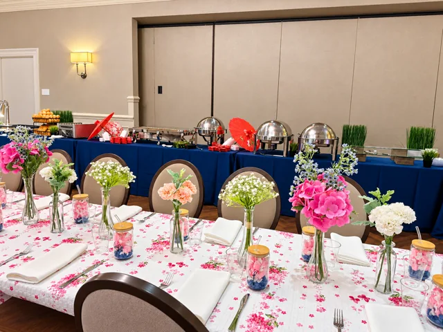 Floral table runner with individual arrangements