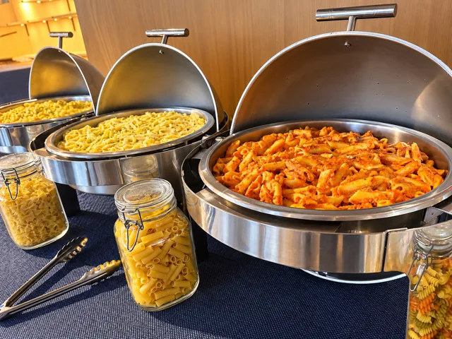 Pasta buffet in round chafing dishes